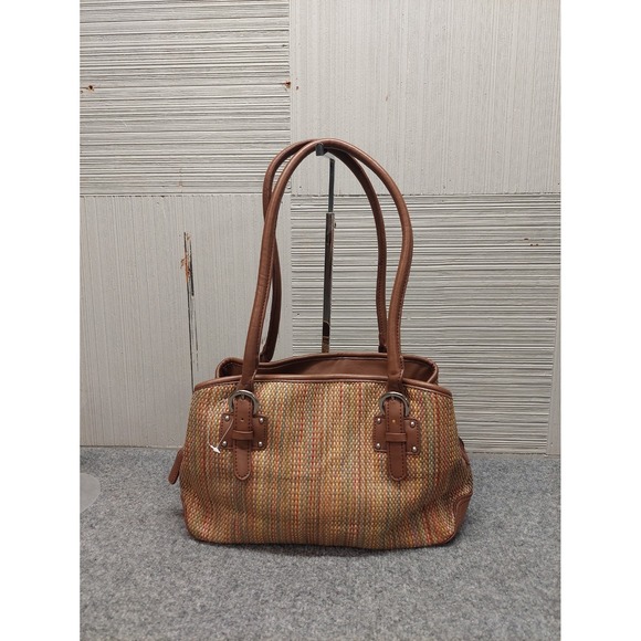 croft & barrow Handbags - Croft & Barrow Women Shoulder Bag Small Brown Stripe Braided Leather Trim Casual
